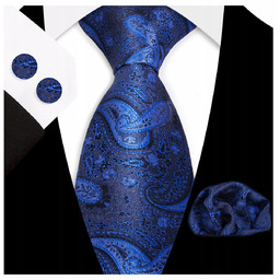 Żakardowy zestaw - krawat + poszetka + spinki