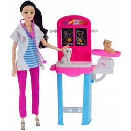 Lalka weterynarz z pupilem zestaw medyczny stół stetoskop