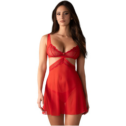 Obsessive Cupide Desir - przezroczysta koronkowa koszulka (czerwona)