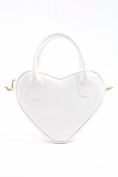 White Heart Shaped Faux Leather Zipper Bag Single
