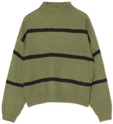 Cropp - SwZielony sweter w paski z golfem
