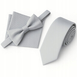 Zestaw krawat + mucha + poszetka - szary