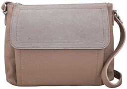 Torebka skórzana z zamszową klapką - Różowa pudrowa