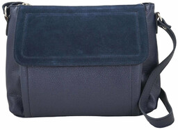 Torebka skórzana z zamszową klapką - Granatowa