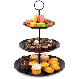 Patera porcelanowa czarna 3-piętrowa 34 cm