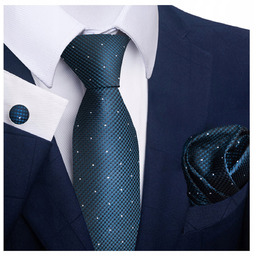 Elegancki zestaw krawat + poszetka + spinki