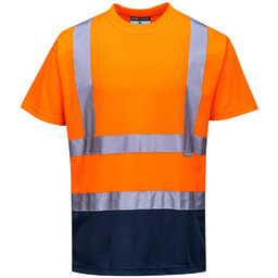 - T-shirt ostrzegawczy dwukolorowy - pomarańczowy-granat S