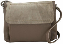 Torebka skórzana z zamszową klapką - Beżowa ciemna