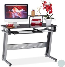 Relaxdays Biurko PC, szkło, półka na klawiaturę