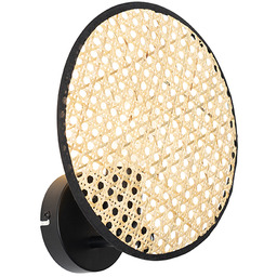 Rustykalna lampa ścienna czarna z rattanu 25 cm