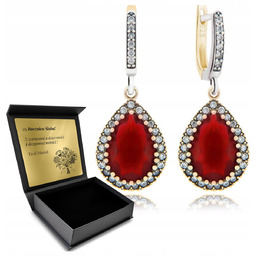 Kolczyki Srebrne 925 Z Cyrkoniami I Rubinem