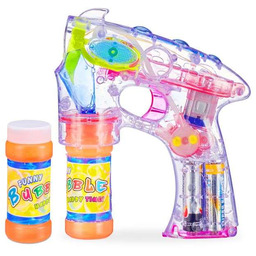 Przezroczysty pistolet do baniek mydlanych 18x5x14cm, kolor niebiesko-różowy