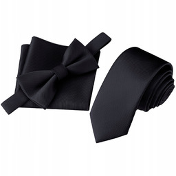 Zestaw krawat + mucha + poszetka - czarny