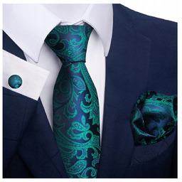 Elegancki zestaw krawat + poszetka + spinki