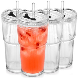 Kubki szklane z pokrywką i słomką 500 ml