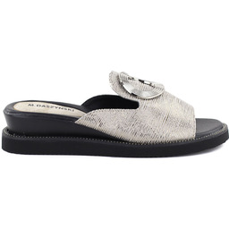Klapki damskie na niskim koturnie srebrne M.Daszyński MR2267-7