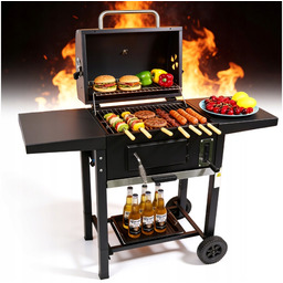 Grill Węglowy Ogrodowy Duży Z Termometrem Z Pokrywą