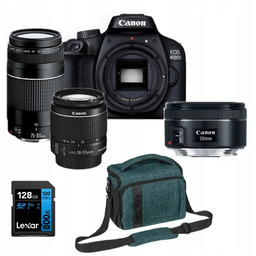 Zestaw Canon 4000d+18-55 DC III+75-300+50mm+Torba XL+128 Gb Lexar