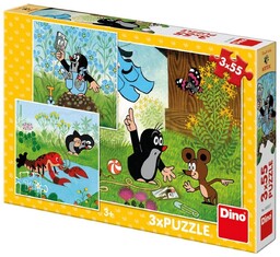 Dino, puzzle, puzzle, Krecik i Przyjaciele, Spodenki, 3x55