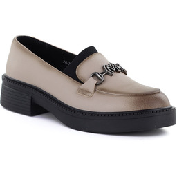 Skórzane lordsy damskie mokasyny na grubej podeszwie beżowe