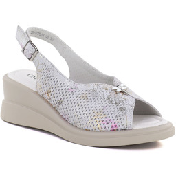 Skórzane sandały damskie na koturnie szare Vinceza 26-79614