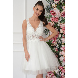 Sukienka rozkloszowana z koronki i tiulu biała Lise