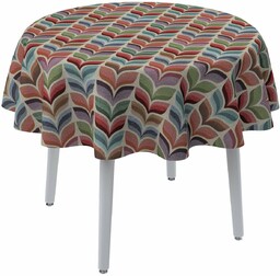 Obrus okrągły, różowo-niebieski motyw roślinny, Intenso Premium