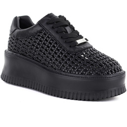 Półbuty sneakersy damskie na platformie ażurowe czarne Goe