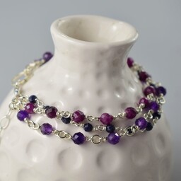 Pakamera Rubin, szafir i ametyst - srebrna bransoletka