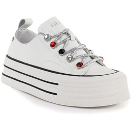 Skórzane trampki damskie na paltformie białe Goe T2N4072