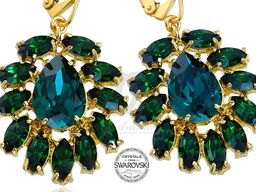 Kryształy Przepiękne Kolczyki Azure Emerald Gold