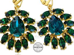 Kryształy Przepiękne Kolczyki Azure Emerald Gold