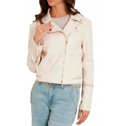 Guess Kremowa Kurtka Ramoneska z Łańcuszkami i Zamkiem