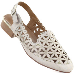 Sandały damskie na niskim obcasie ażurowe złote Jezzi