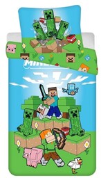 Pościel dla dzieci 140x200 Minecraft zielona niebieska bawełniana