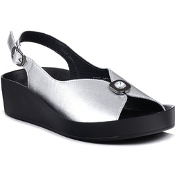 Sandały damskie skórzane na platformie srebrne S.Barski KV27-020-36