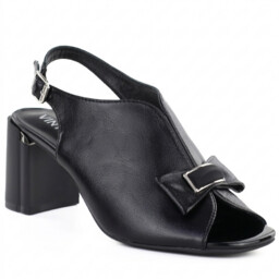 Sandały damskie na słupku z kokardką czarne Jezzi