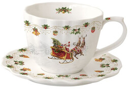 FILIŻANKA PORCELANOWA ze SPODKIEM Święty Mikołaj w saniach