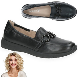 Półbuty eleganckie skórzane damskie mokasyny Caprice wygodne czarne