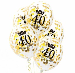 Balony przezroczyste ze złotym konfetti na czterdziestkę -