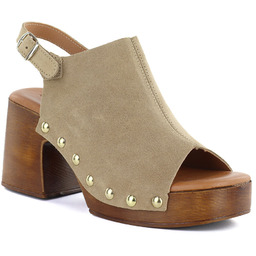 Skórzane sandały damskie drewniaki beżowe El Pimpi 482