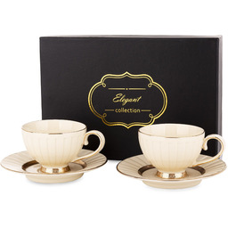 Filiżanka filiżanki porcelana do espresso beżowo złote kpl.