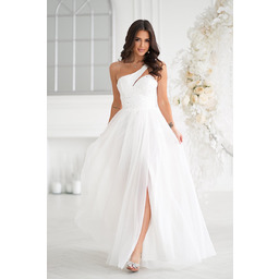 Sukienka z Cekinami i Rozcięciem 323-04 Ecru 38