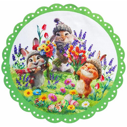 Serwetka wielkanocna okrągła biało-zielona w zajączki pisanki