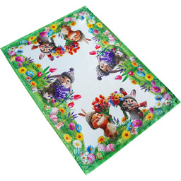 Serwetka wielkanocna prostokątna biało-zielona w zajączki pisanki