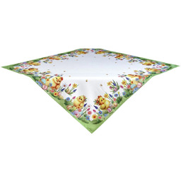 Nakładka wielkanocna kwadratowa biało-zielona w kurczaczki pisanki