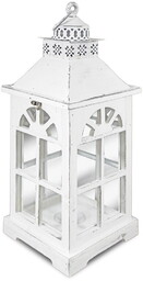 Latarnia lampion drewniany świecznik vintage biel 54cm 81626