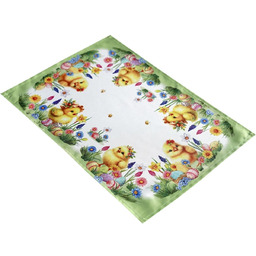 Serwetka wielkanocna prostokątna biało-zielona w kurczaczki pisanki