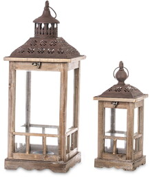 Latarnia drewniana ogrodowa lampion komplet brązowy 2szt 57/36
