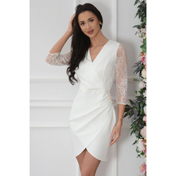 Sukienka z zakładką koronkowe rękawy kremowa Angel